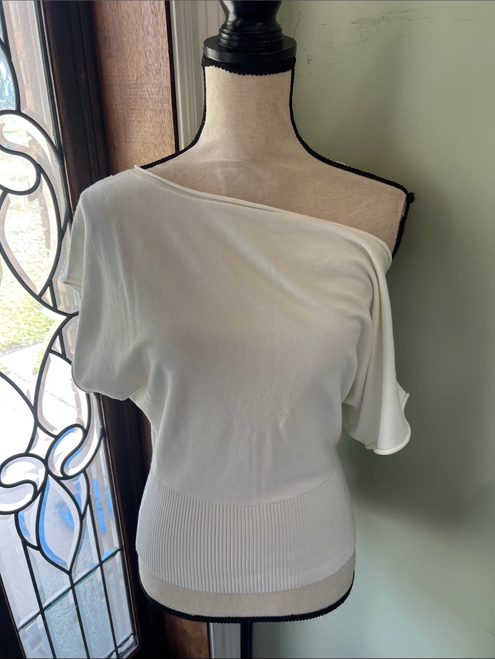 Women’s One-Shoulder White Knit Sweater